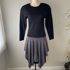 Vintage Wool Blend Asymmetrical Handkerchief Long Sleeve Two Tone Dress Midi 6